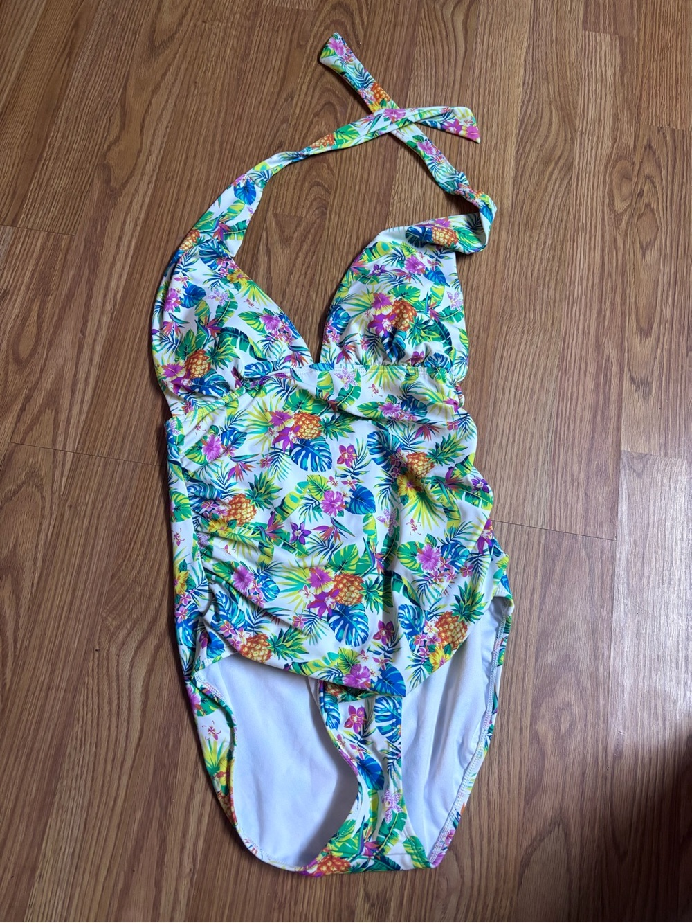 Tropical Pineapple Halter One-Piece Swimsuit - White Multi Womens Medium